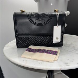 Tory Burch Black and Gold Quilted Shoulder Bag